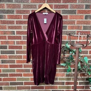 LOFT Dusty Magenta Velvet V Neck Surplice Long Sleeve Shift Dress